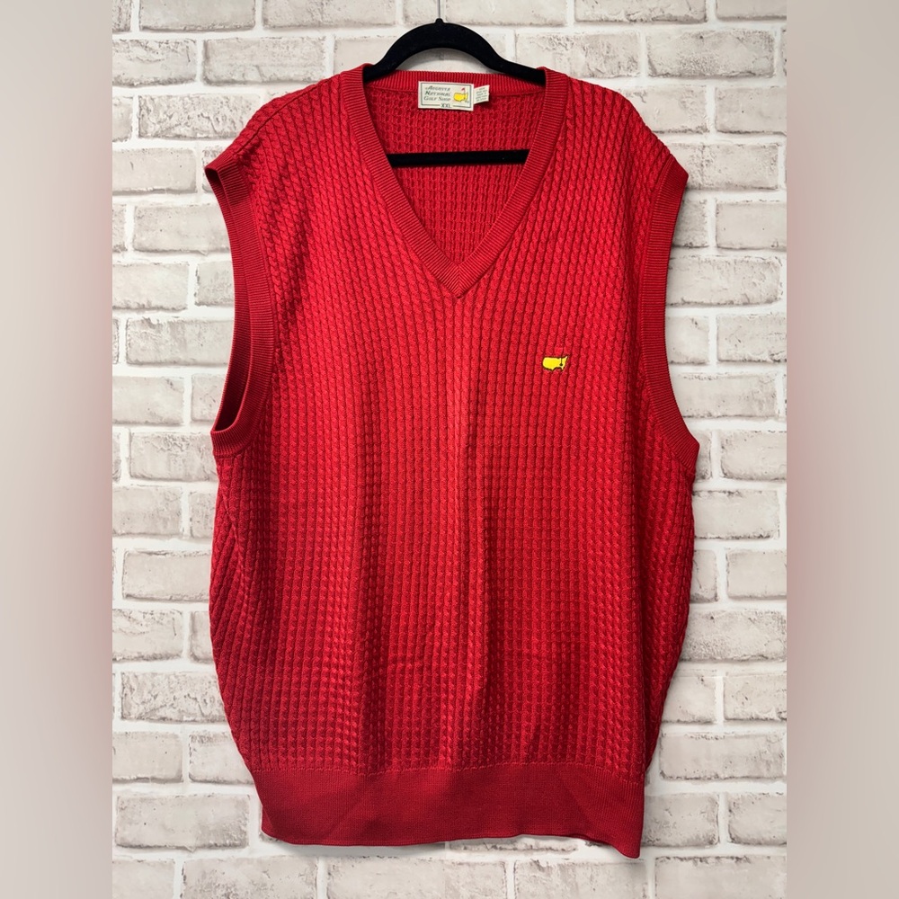 Masters Spun Silk Augusta National Vintage Red V-Neck Knit Sweater Vest sz XXL.